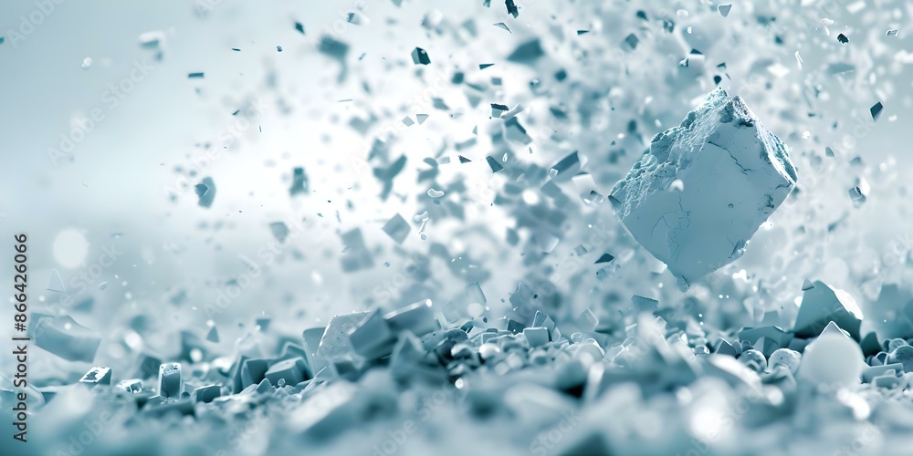 Poster creation of space for new particles by breaking apart a particle. concept particle breakdown, new pa