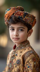 Fototapeta premium Close-up of a young Pakistani boy with traditional attire