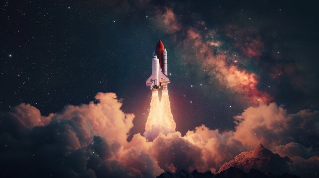 The rocket launching into space