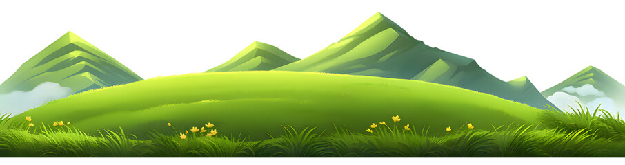 Obraz premium 3D rendering of green curved hills of grass isolated on transparent background 