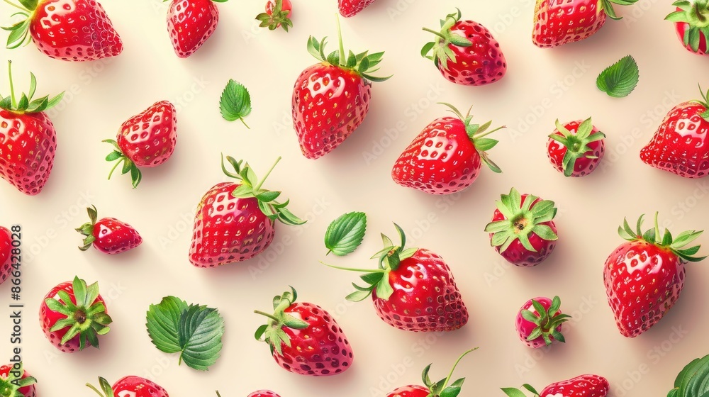 Poster fresh strawberry pattern background with space for text food theme overhead perspective picture