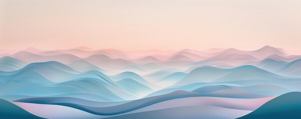 Abstract landscape with soft pastel waves and serene colors, creating a calming and dreamy aesthetic for backgrounds or wallpapers.