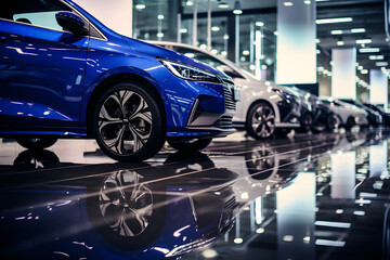 Luxury Electric Cars Displayed in a Modern, Ambient Showroom