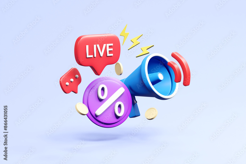Poster a captivating 3d render showcasing the dynamic world of online promotions with floating elements of 