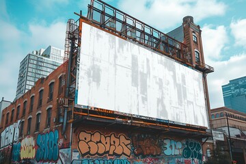 Large Blank Billboard in Urban Setting With Graffiti