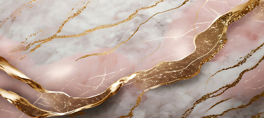 Rose Gold Marbled Cascade background marble. Generative AI.