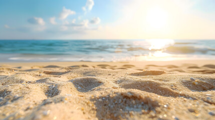 Sunny beach waves , sand in the foreground, close-up