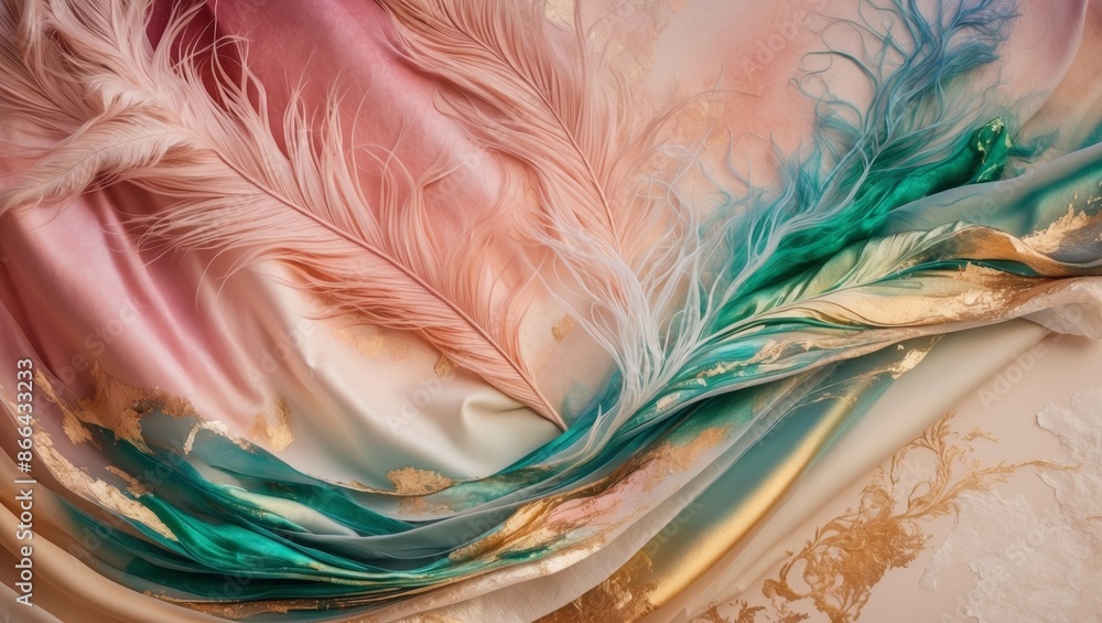 Poster Close-up of a luxurious fabric with feathers