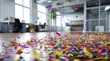 office confetti Year Cleaning floor New party after aftermath air background balloon care celebration chaos christmas cleaner container corporate december decor dirty enjoyment event.