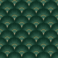 Vintage Art Deco Seamless Pattern. Geometric decorative with abstract elements. Retro background. Green background