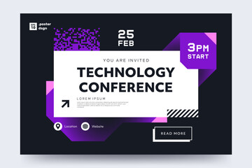 Technology conference event invitation template. Creative geometric abstract futuristic background with place for text. Ideal for poster,flyer, web banner, website. Vector illustration.