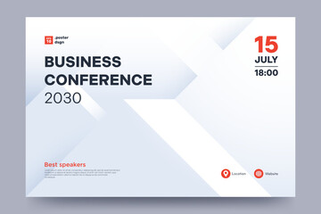 Business conference invitation poster template. Abstract white geometric background with space for your text. Ideal for web banner, poster, flyer, social media. Vector illustration