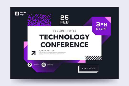 Technology conference event invitation template. Creative geometric abstract futuristic background with place for text. Ideal for poster,flyer, web banner, website. Vector illustration.