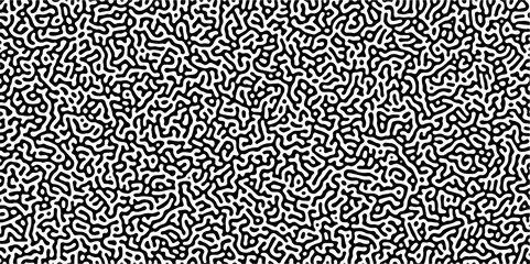 Turing reaction diffusion monochrome seamless pattern with chaotic motion. Linear design with biological shapes. Organic lines in Memphis. abstract truing organic wallpaper background.	