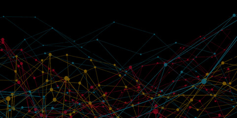 dark network patterned background. Connection background with dots and lines. colorful polygons plexus vector background, digital data visualization. futuristic shape. Computer generated background.