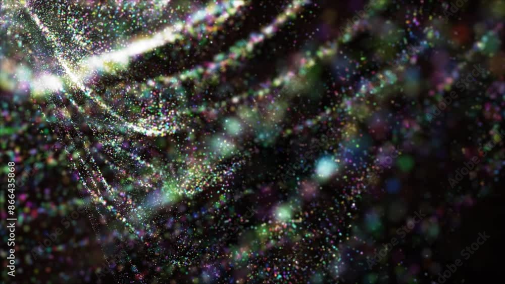 Poster abstract colorful glow de-focus light trail with multi-color particles background.