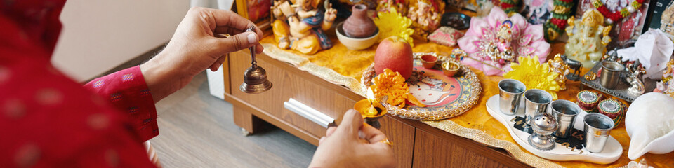 Header with man praying at altar alone