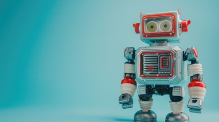 Vintage toy robot on blue background