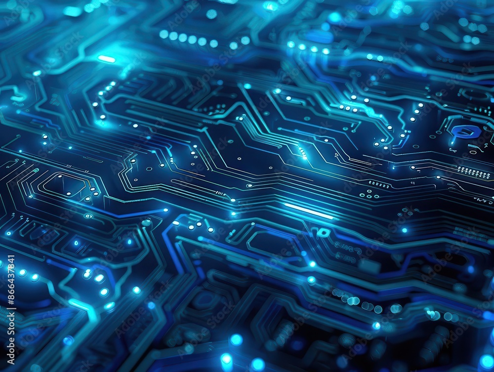 Poster abstract digital circuit board pattern in electric blue intricate pathways form futuristic design gl