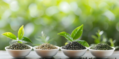 Understanding Tea Leaf Grading Categorizing Tea Based on Leaf Quality for Consumer Selection. Concept Green Tea, Black Tea, Oolong Tea, White Tea, Pu-erh Tea