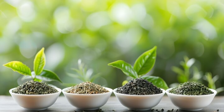 Understanding Tea Leaf Grading Categorizing Tea Based on Leaf Quality for Consumer Selection. Concept Green Tea, Black Tea, Oolong Tea, White Tea, Pu-erh Tea