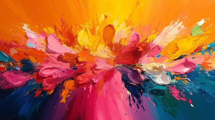Vibrant Abstract Explosion of Colorful Oil Paint Strokes with Dynamic Brushwork