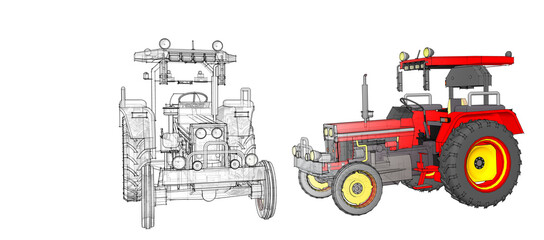 tractor graphic sketch 3d illustration