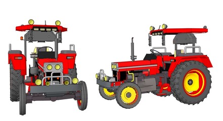 tractor graphic sketch 3d illustration