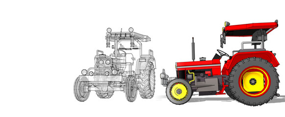 tractor graphic sketch 3d illustration