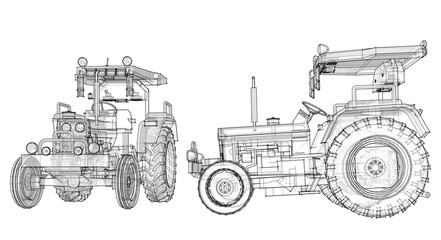 tractor graphic sketch 3d illustration