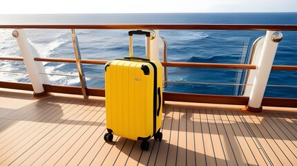 Yellow plastic travel suitcase