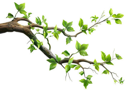 Twisted Branch with Green Leaves