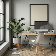 empty wall of aesthetic minimalist work space for placing paintings.