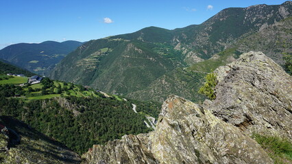 Fototapeta premium The view from a hiking trail close to Aixovall in Andorra in June