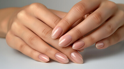 Fototapeta premium Manicure hands and nails is perfect shape with glossy and nude color