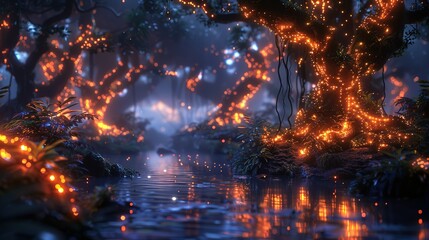 Fototapeta premium Enchanted Forest with Glowing Lights