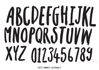 Cute doodle Vector background with black and white letters,Cute doodle Alphabet,alphabet pattern
