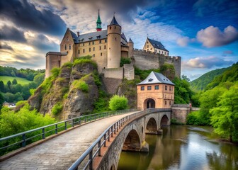 Fototapeta premium a wide stone road leading to a huge magnificent castle