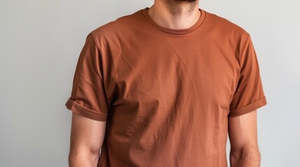 Man wearing brown t shirt template on white background