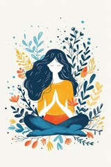 A woman is sitting in a lotus position with her hands together in front of her