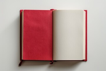 A red book with a white page is open to the middle