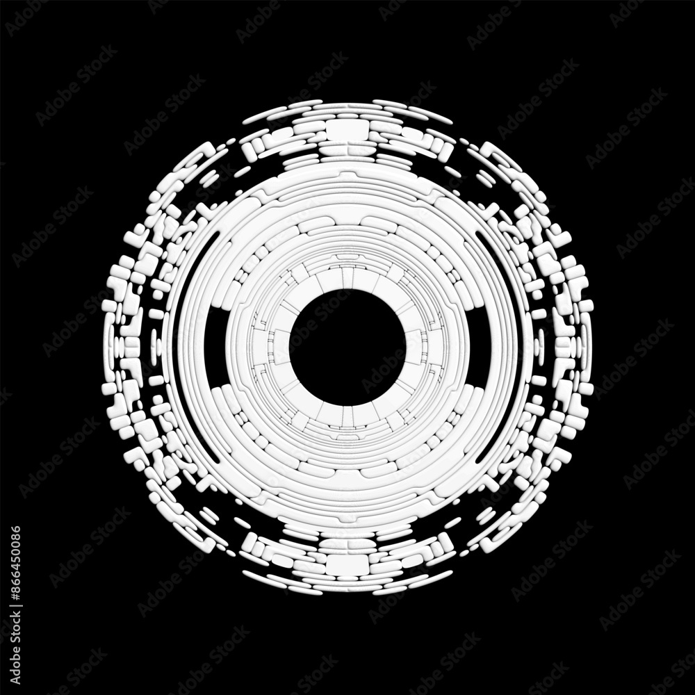 Poster set of round segmented hifi user interface details isolated on black background. vector illustration