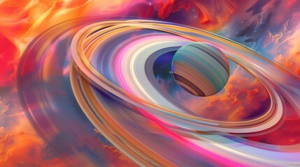  Glorious Saturn's Rings Astronomical Abstract Illustration with Fluff Texture and Fluorescent Colors, Space Station Ultra Detailed Close-Up, Inspired by Nature Abstractions, UHD 16K