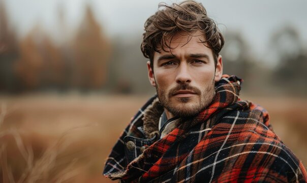 Man with a traditional Scottish kilt, looking proud