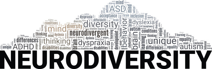 Neurodiversity word cloud conceptual design isolated on white background.