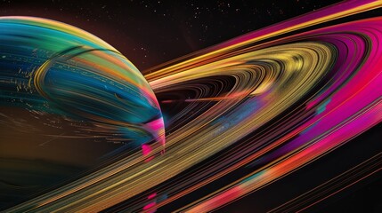  Glorious Saturn's Rings Astronomical Abstract Illustration with Fluff Texture and Fluorescent Colors, Space Station Ultra Detailed Close-Up, Inspired by Nature Abstractions, UHD 16K