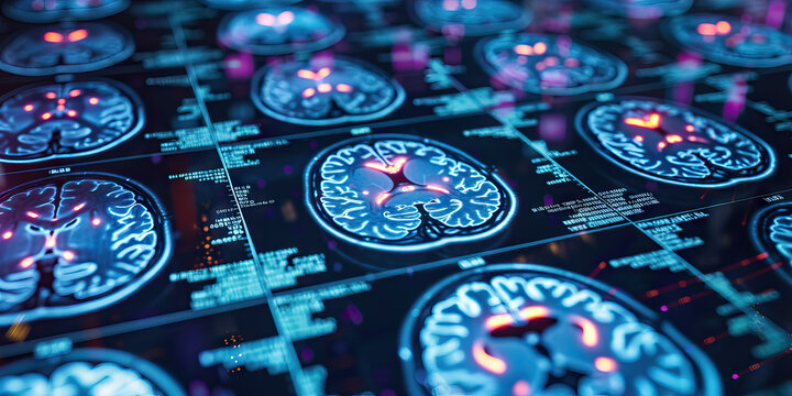 Neuroscience Study: Brain scans showing activity in different regions of the brain during a cognitive task