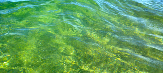 Beautiful wavy surface of clean and transparent turquoise sea water, natural background