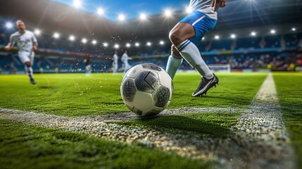 Soccer player in action on the field of stadium. Football Concept With a Copy Space. Soccer Concept With a Space For a Text.