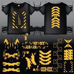 cyberpunk scifi gaming futuristic icon pattern  set collection template hud for branding fashion t-shirt decoration decal, 2d illustration rendering vector element